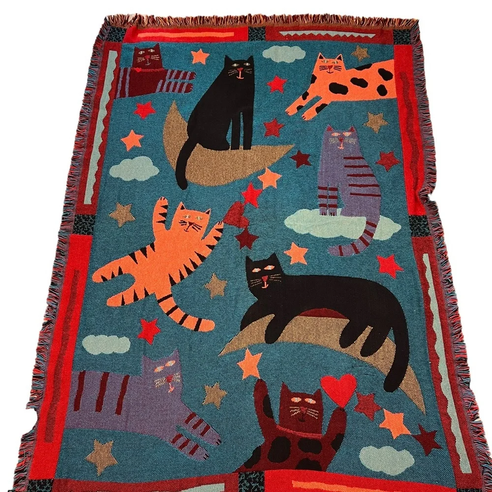 Goodwin Weavers Signed Pat Meyers Cotton Cat Fringe Throw Blanket - Picture 6 of 9
